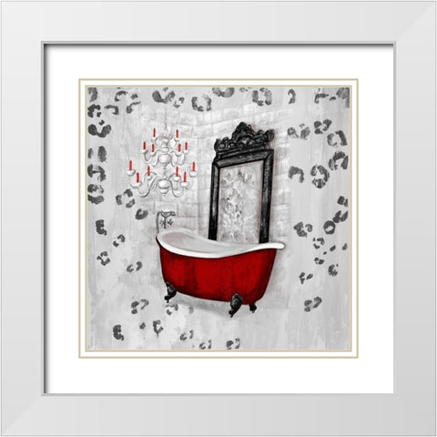 Red Antique Mirrored Bath Square II White Modern Wood Framed Art Print with Double Matting by Hakimipour, Tiffany