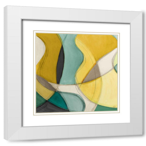 Curving Color Square I White Modern Wood Framed Art Print with Double Matting by Loreth, Lanie