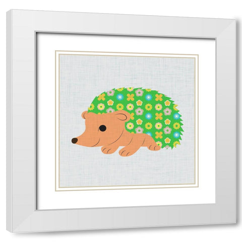 Retro Hedgehog I White Modern Wood Framed Art Print with Double Matting by SD Graphics Studio
