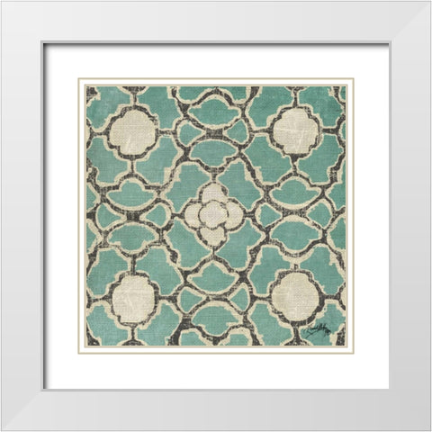 Turquoise Modele VII White Modern Wood Framed Art Print with Double Matting by Medley, Elizabeth