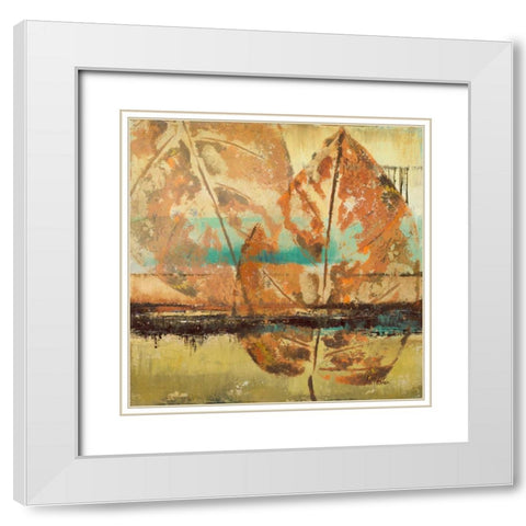 Rain Leaves II White Modern Wood Framed Art Print with Double Matting by Pinto, Patricia