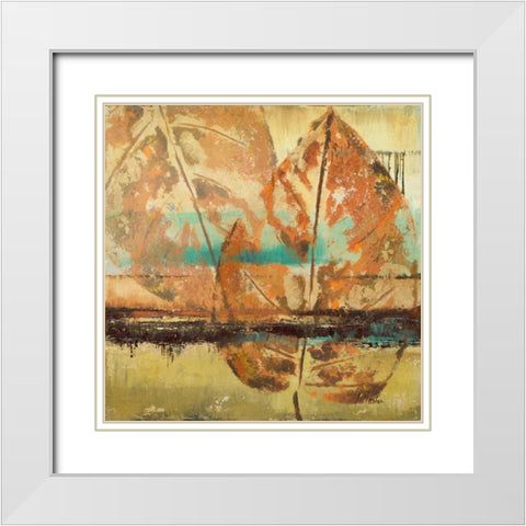 Rain Leaves II White Modern Wood Framed Art Print with Double Matting by Pinto, Patricia