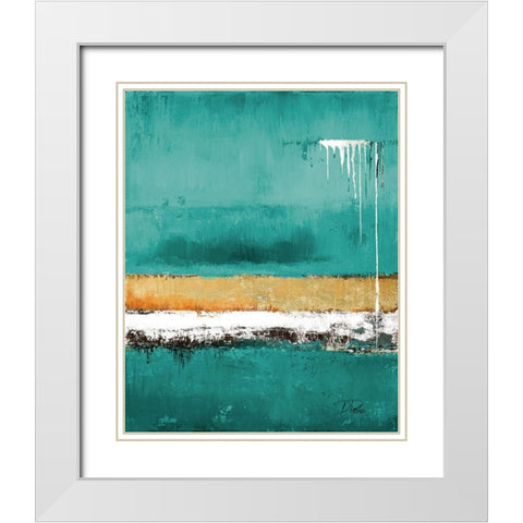 Teal Rain White Modern Wood Framed Art Print with Double Matting by Pinto, Patricia