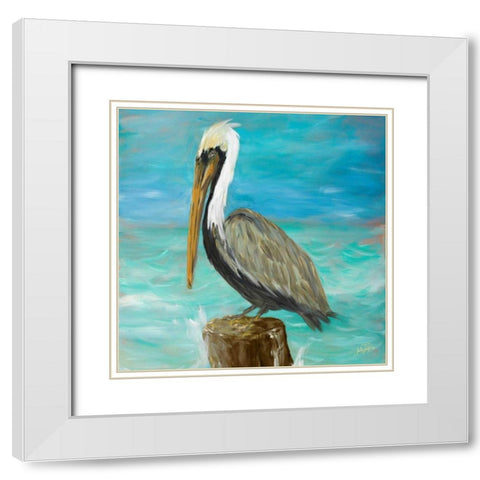 Pelicans on Post I White Modern Wood Framed Art Print with Double Matting by DeRice, Julie