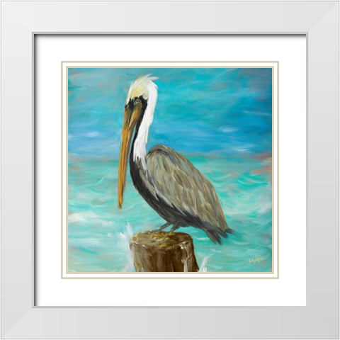 Pelicans on Post I White Modern Wood Framed Art Print with Double Matting by DeRice, Julie
