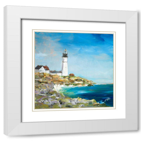 Lighthouse on the Rocky Shore I White Modern Wood Framed Art Print with Double Matting by DeRice, Julie