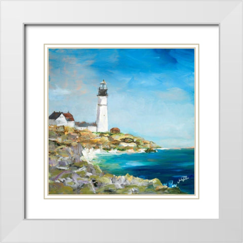 Lighthouse on the Rocky Shore I White Modern Wood Framed Art Print with Double Matting by DeRice, Julie