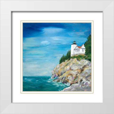 Lighthouse on the Rocky Shore II White Modern Wood Framed Art Print with Double Matting by DeRice, Julie