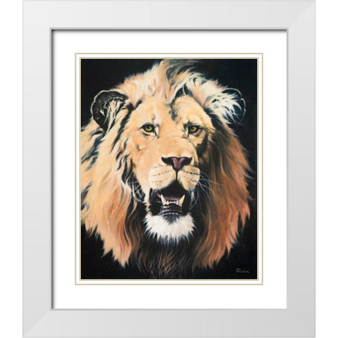 Lion White Modern Wood Framed Art Print with Double Matting by Rhyan, Vivien