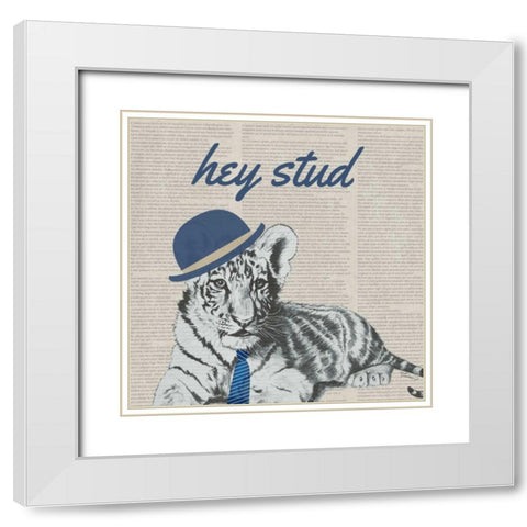 Stud Tiger White Modern Wood Framed Art Print with Double Matting by Rhyan, Vivien