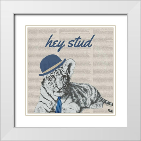 Stud Tiger White Modern Wood Framed Art Print with Double Matting by Rhyan, Vivien