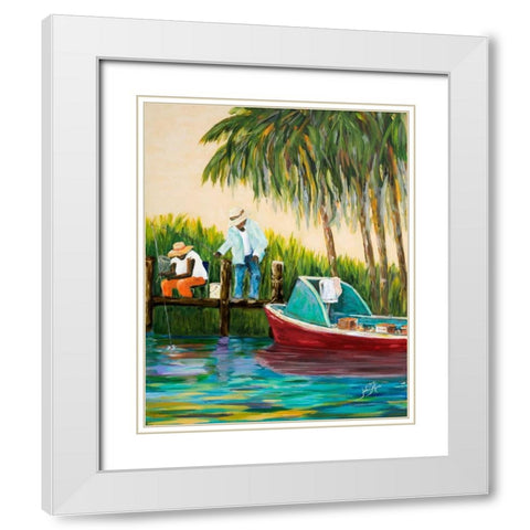 Dock Fishing White Modern Wood Framed Art Print with Double Matting by DeRice, Julie