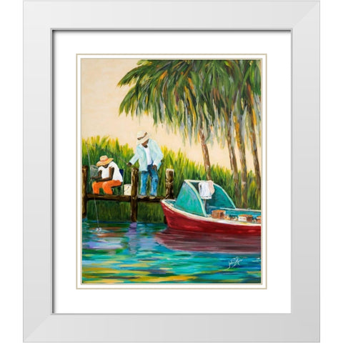 Dock Fishing White Modern Wood Framed Art Print with Double Matting by DeRice, Julie