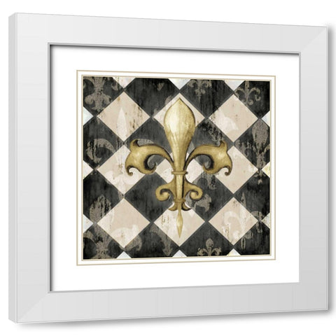 Black Diamond Fleur de Lys II White Modern Wood Framed Art Print with Double Matting by Edwins, Hugo