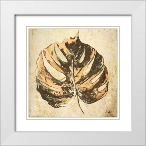 Gold Contemporary Leaves I White Modern Wood Framed Art Print with Double Matting by Pinto, Patricia