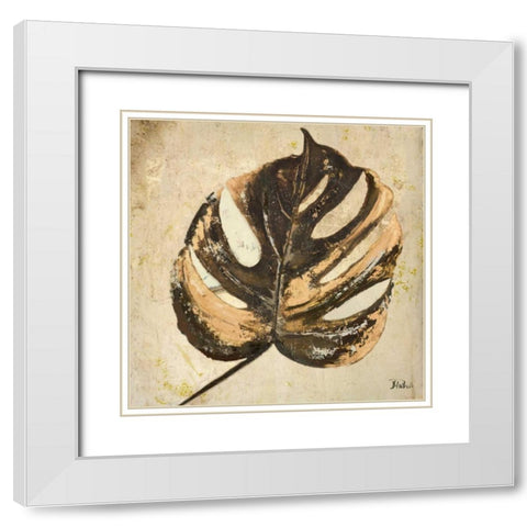 Gold Contemporary Leaves II White Modern Wood Framed Art Print with Double Matting by Pinto, Patricia