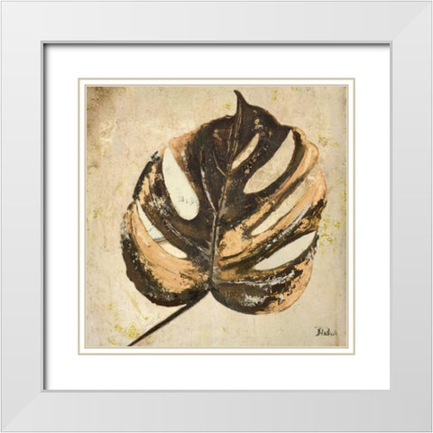 Gold Contemporary Leaves II White Modern Wood Framed Art Print with Double Matting by Pinto, Patricia