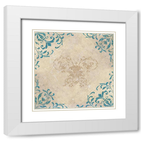 Teal Flourish I White Modern Wood Framed Art Print with Double Matting by Medley, Elizabeth