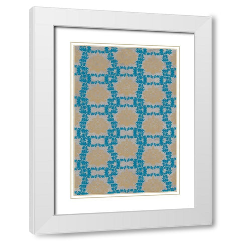 Tan and Blue Floral Pattern I White Modern Wood Framed Art Print with Double Matting by Medley, Elizabeth