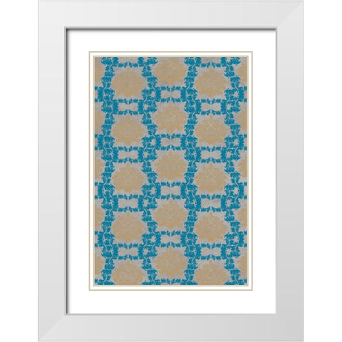 Tan and Blue Floral Pattern I White Modern Wood Framed Art Print with Double Matting by Medley, Elizabeth