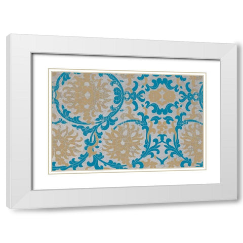 Tan and Blue Floral Pattern II White Modern Wood Framed Art Print with Double Matting by Medley, Elizabeth