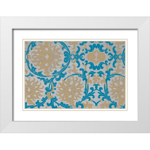 Tan and Blue Floral Pattern II White Modern Wood Framed Art Print with Double Matting by Medley, Elizabeth