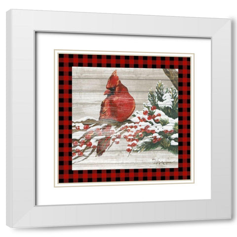 Winter Red Bird III White Modern Wood Framed Art Print with Double Matting by Hakimipour, Tiffany