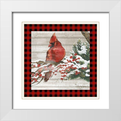 Winter Red Bird III White Modern Wood Framed Art Print with Double Matting by Hakimipour, Tiffany