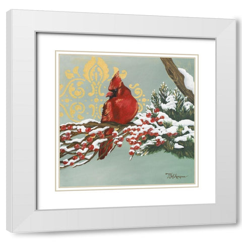 Winter Red Bird I White Modern Wood Framed Art Print with Double Matting by Hakimipour, Tiffany