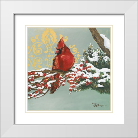 Winter Red Bird I White Modern Wood Framed Art Print with Double Matting by Hakimipour, Tiffany
