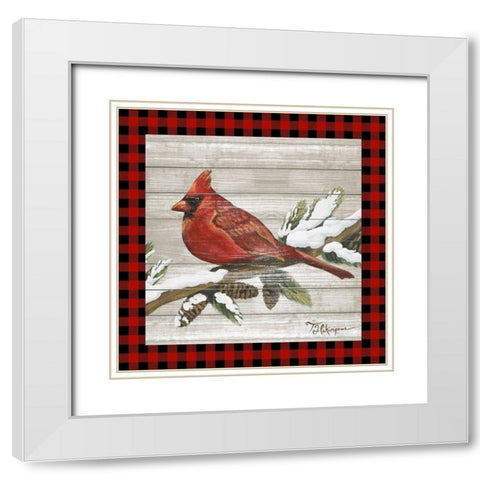 Winter Red Bird IV White Modern Wood Framed Art Print with Double Matting by Hakimipour, Tiffany