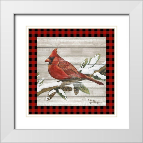 Winter Red Bird IV White Modern Wood Framed Art Print with Double Matting by Hakimipour, Tiffany