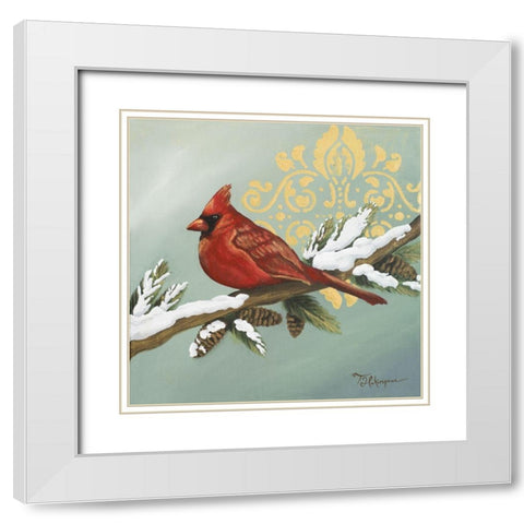 Winter Red Bird II White Modern Wood Framed Art Print with Double Matting by Hakimipour, Tiffany