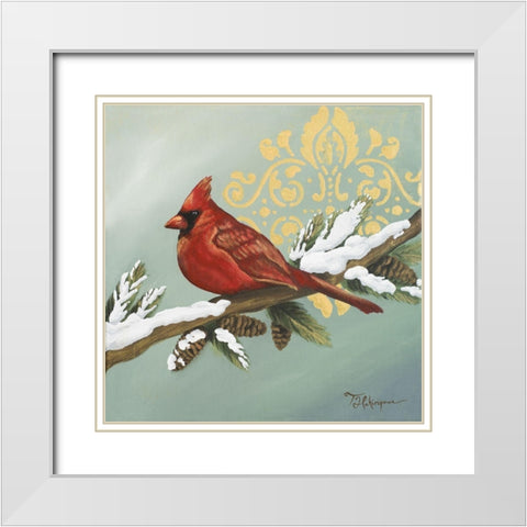 Winter Red Bird II White Modern Wood Framed Art Print with Double Matting by Hakimipour, Tiffany