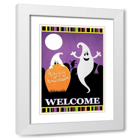 Halloween Ghost White Modern Wood Framed Art Print with Double Matting by Josefina