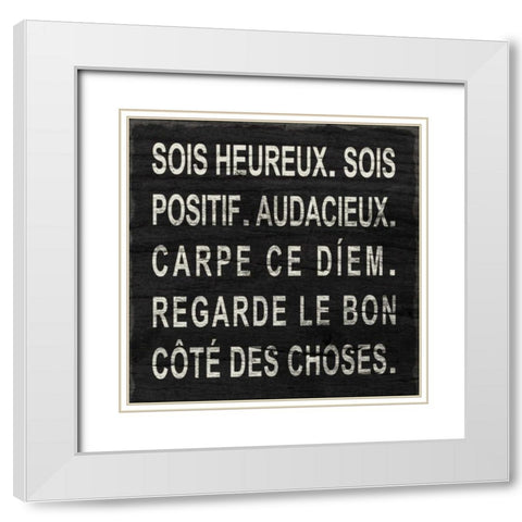 Think Happy (French) White Modern Wood Framed Art Print with Double Matting by SD Graphics Studio