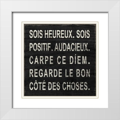 Think Happy (French) White Modern Wood Framed Art Print with Double Matting by SD Graphics Studio