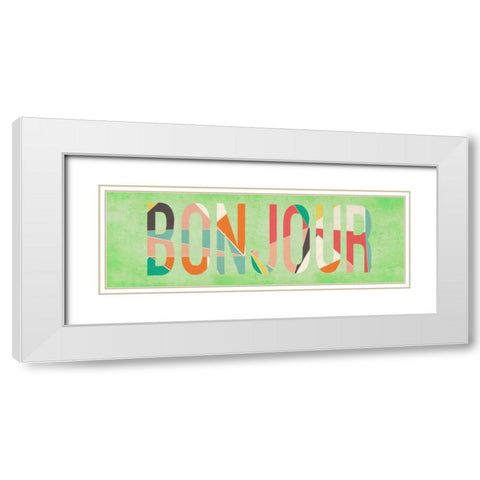 Bonjour White Modern Wood Framed Art Print with Double Matting by SD Graphics Studio