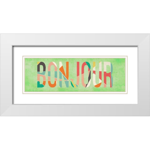 Bonjour White Modern Wood Framed Art Print with Double Matting by SD Graphics Studio