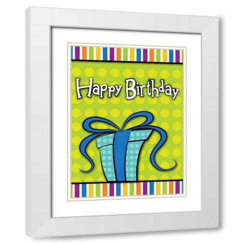 Happy Birthday Present White Modern Wood Framed Art Print with Double Matting by Josefina