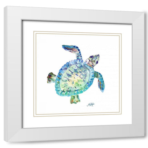 Sea Life in Blues II (turtle) White Modern Wood Framed Art Print with Double Matting by DeRice, Julie
