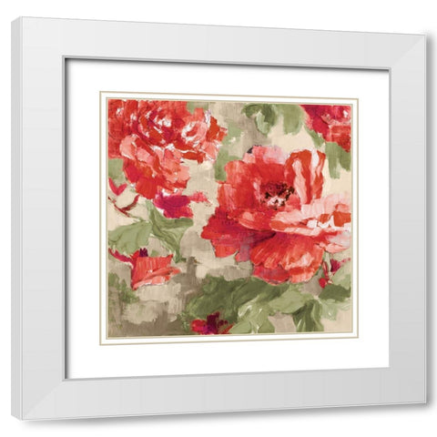 Red Modern Peonies I White Modern Wood Framed Art Print with Double Matting by Loreth, Lanie