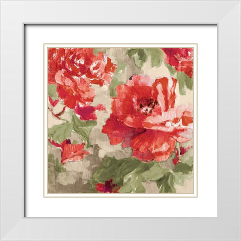 Red Modern Peonies I White Modern Wood Framed Art Print with Double Matting by Loreth, Lanie