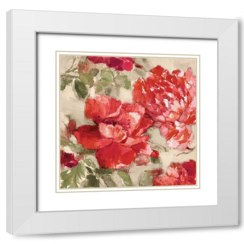 Red Modern Peonies II White Modern Wood Framed Art Print with Double Matting by Loreth, Lanie