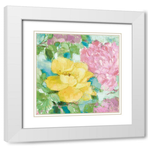 Modern Yellow Peonies II White Modern Wood Framed Art Print with Double Matting by Loreth, Lanie