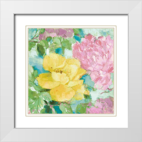 Modern Yellow Peonies II White Modern Wood Framed Art Print with Double Matting by Loreth, Lanie