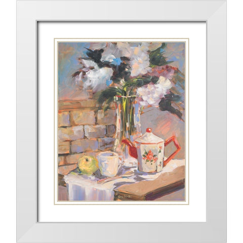 Tea Rose White Modern Wood Framed Art Print with Double Matting by Slivka, Jane