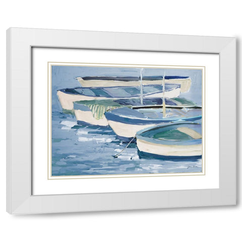 Blue Row Your Boats White Modern Wood Framed Art Print with Double Matting by Slivka, Jane