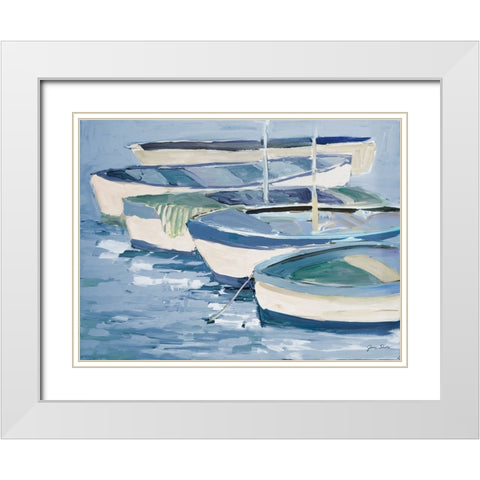 Blue Row Your Boats White Modern Wood Framed Art Print with Double Matting by Slivka, Jane