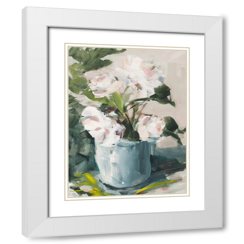 Peonies in Blue Vase White Modern Wood Framed Art Print with Double Matting by Slivka, Jane